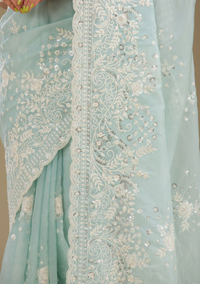Sky Blue Sequins Tissue Saree