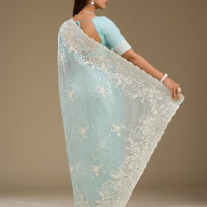 Sky Blue Sequins Tissue Saree