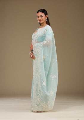 Sky Blue Sequins Tissue Saree