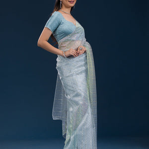Sky Blue Stonework Tissue Saree