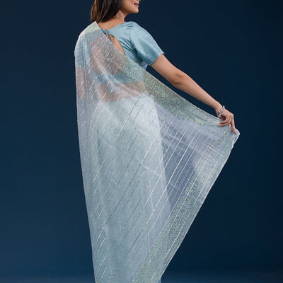 Sky Blue Stonework Tissue Saree