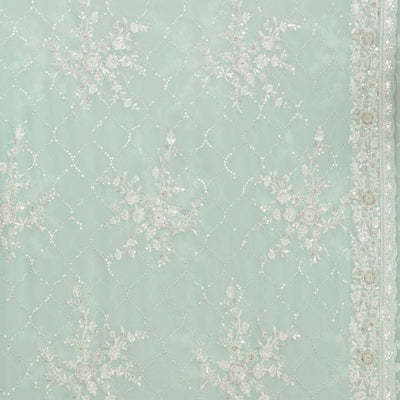 Sky Blue Threadwork Chiffon Saree