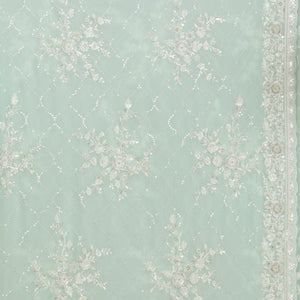 Sky Blue Threadwork Chiffon Saree