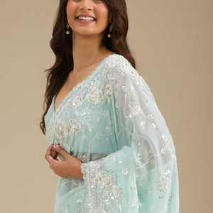 Sky Blue Threadwork Georgette Saree