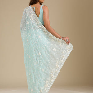 Sky Blue Threadwork Georgette Saree