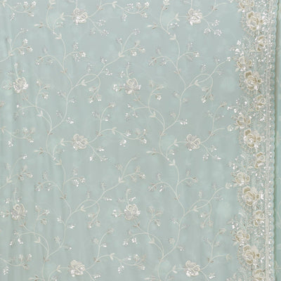 Sky Blue Threadwork Georgette Saree