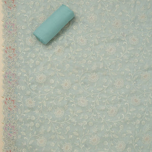 Sky Blue Threadwork Organza Unstitched Salwar Suit