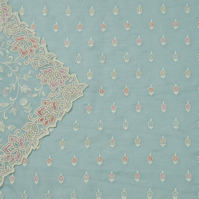 Sky Blue Threadwork Organza Unstitched Salwar Suit