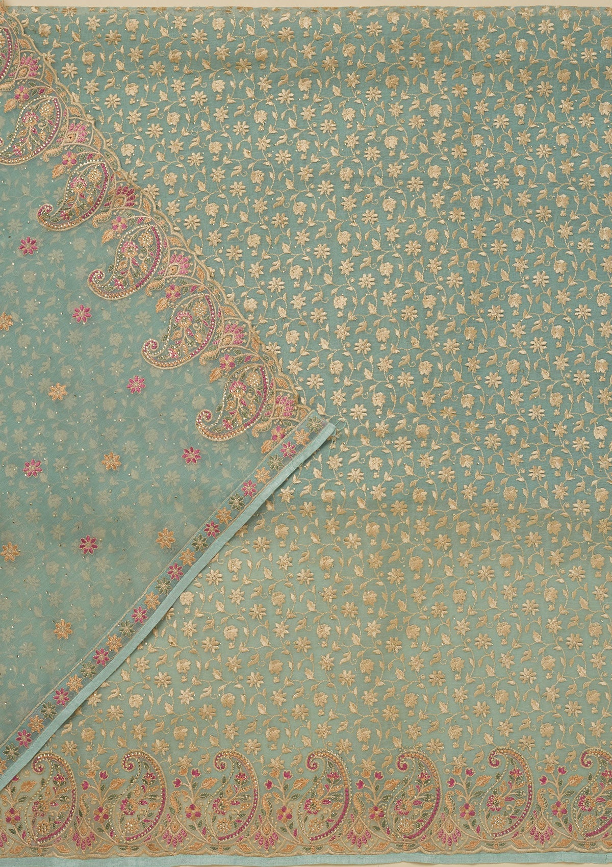 Sky Blue Threadwork Organza Unstitched Salwar Suit