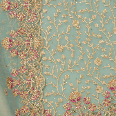 Sky Blue Threadwork Organza Unstitched Salwar Suit