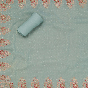 Sky Blue Threadwork Semi Crepe Unstitched Salwar Suit