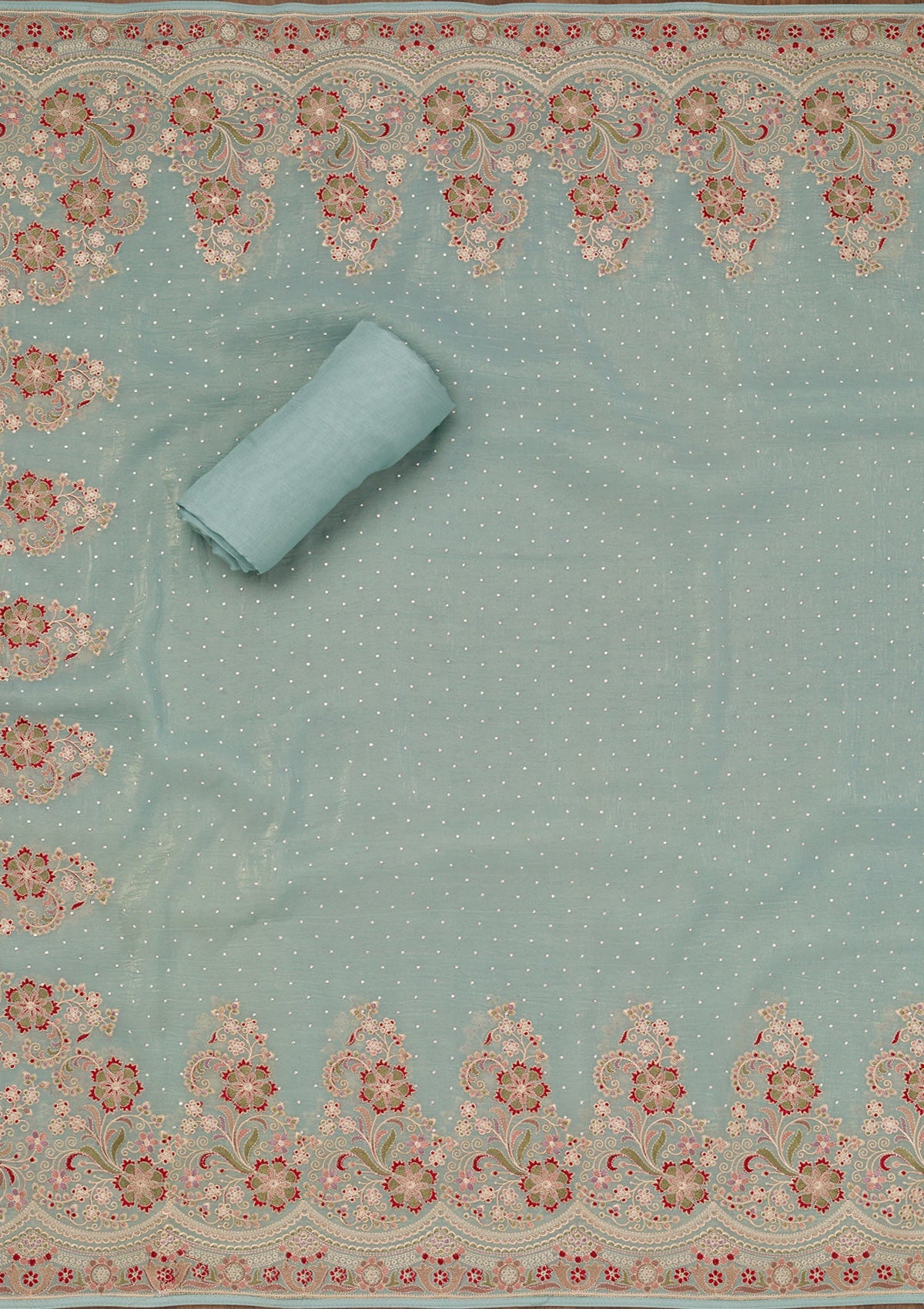 Sky Blue Threadwork Semi Crepe Unstitched Salwar Suit