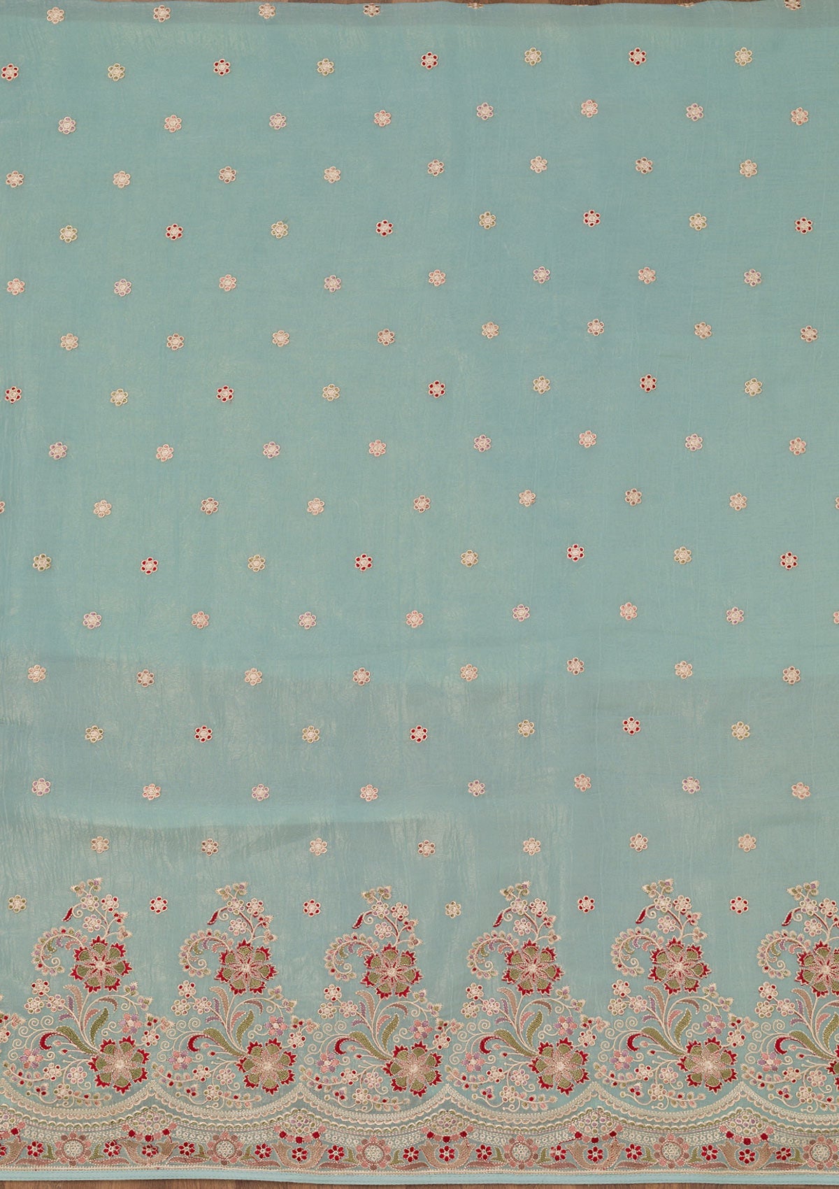 Sky Blue Threadwork Semi Crepe Unstitched Salwar Suit
