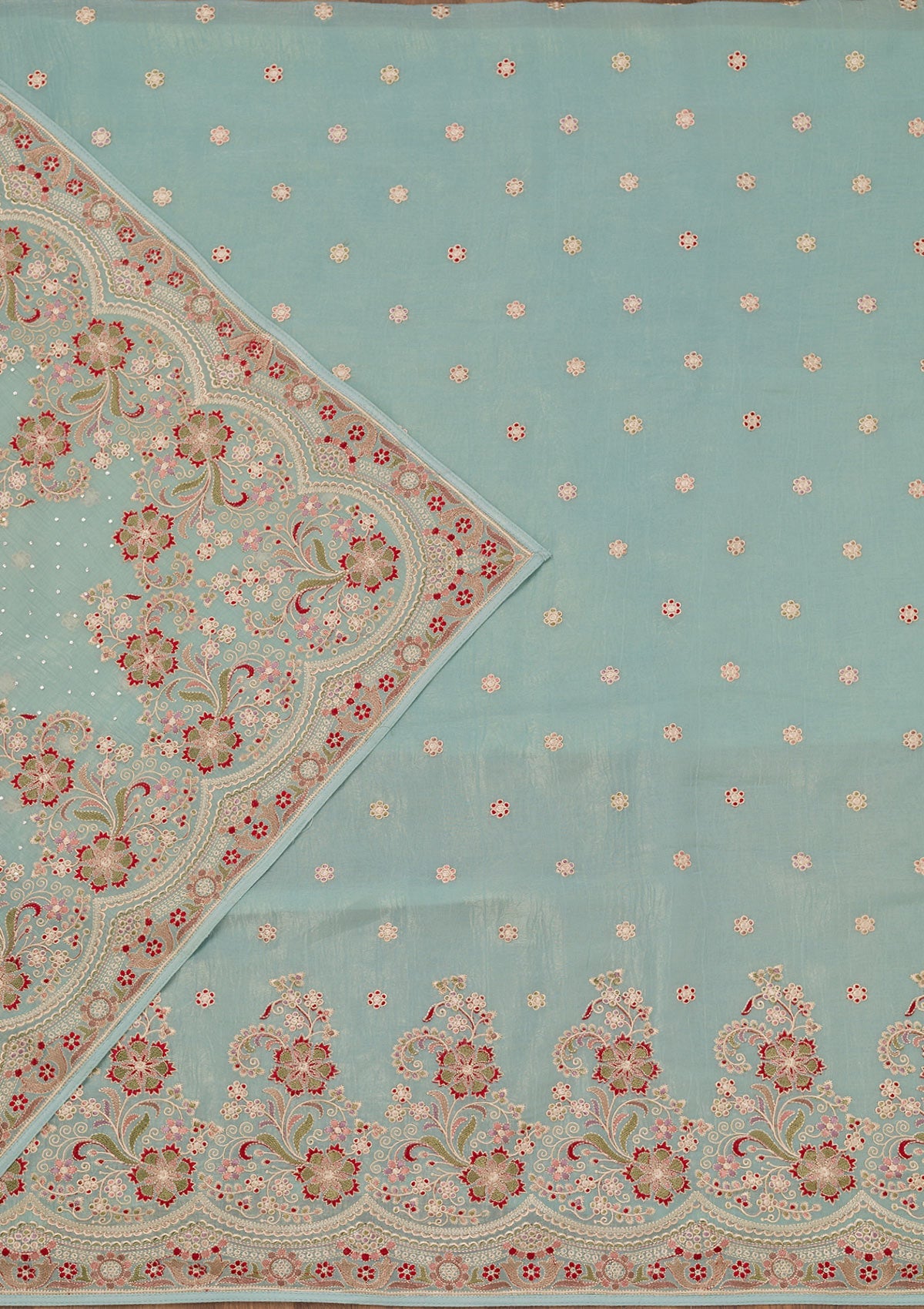 Sky Blue Threadwork Semi Crepe Unstitched Salwar Suit
