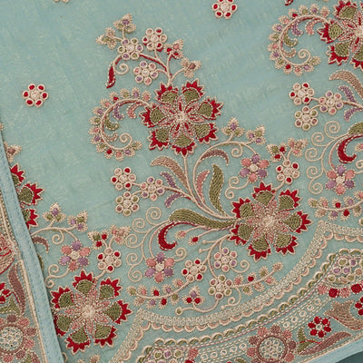Sky Blue Threadwork Semi Crepe Unstitched Salwar Suit