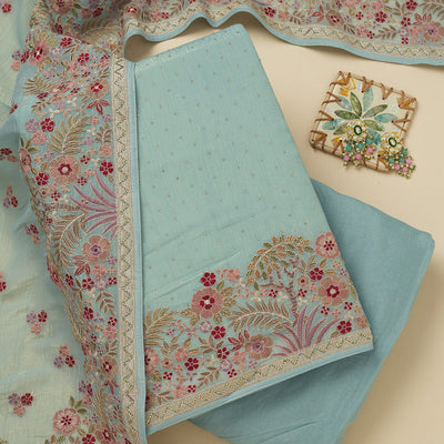 Sky Blue Threadwork Tissue Unstitched Salwar Suit