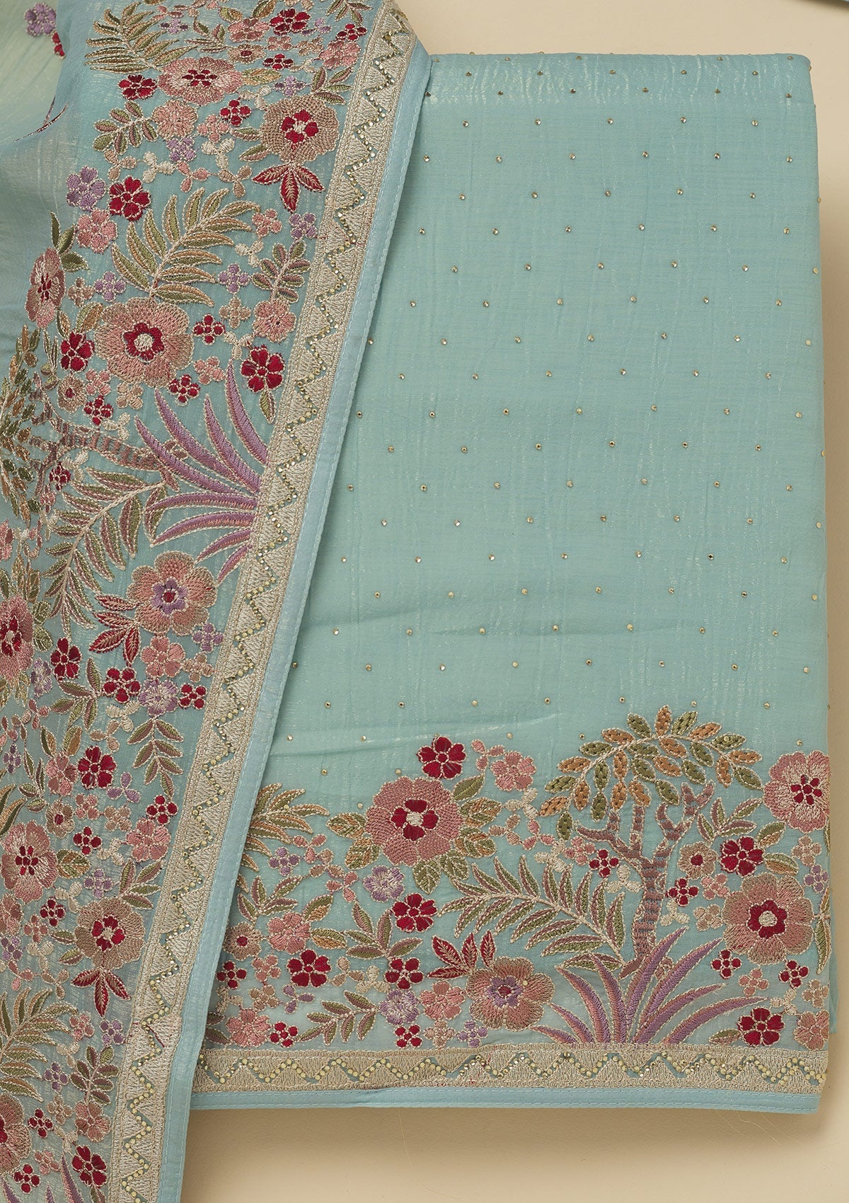 Sky Blue Threadwork Tissue Unstitched Salwar Suit