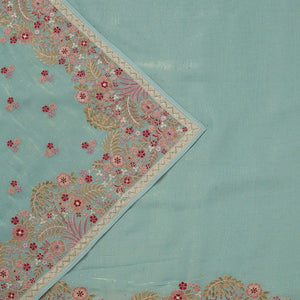 Sky Blue Threadwork Tissue Unstitched Salwar Suit