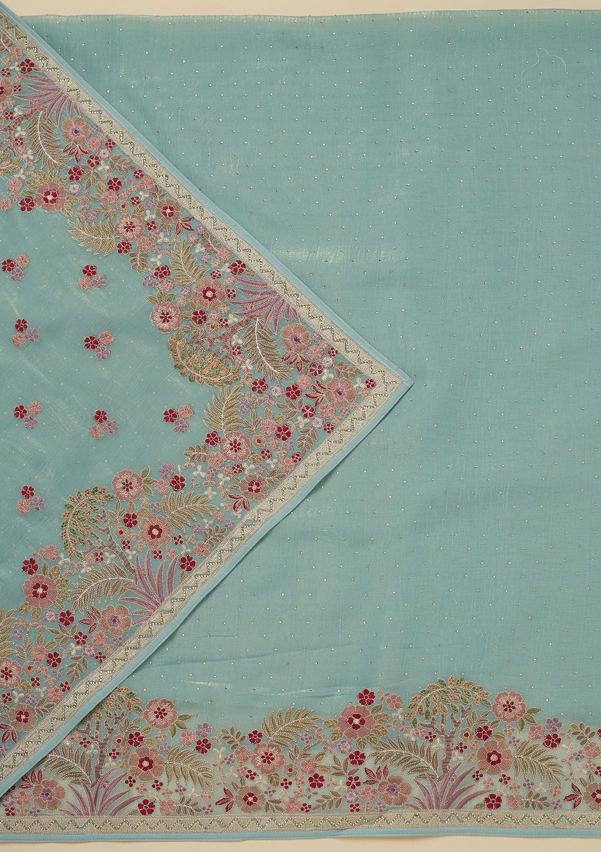 Sky Blue Threadwork Tissue Unstitched Salwar Suit