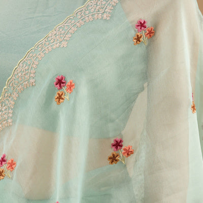 Sky Blue Threadwork Tissue Saree