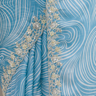 Sky Blue Zariwork Georgette Saree