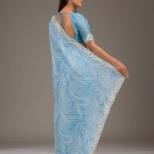 Sky Blue Zariwork Georgette Saree