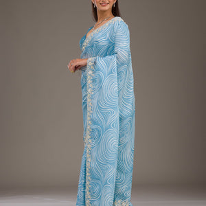 Sky Blue Zariwork Georgette Saree