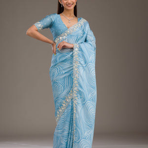 Sky Blue Zariwork Georgette Saree