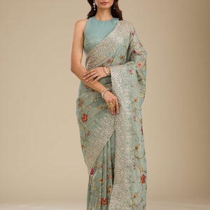 Sky Blue Zariwork Tissue Saree
