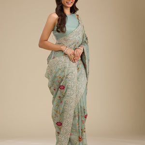 Sky Blue Zariwork Tissue Saree