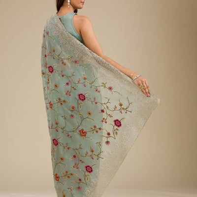 Sky Blue Zariwork Tissue Saree