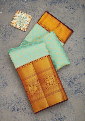 Turquoise Blue Zariwork Pure Silk Saree
