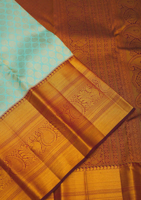 Turquoise Blue Zariwork Pure Silk Saree