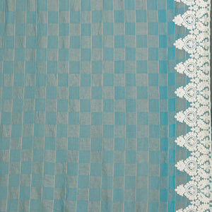 Turquoise Blue Pearlwork Tissue Saree