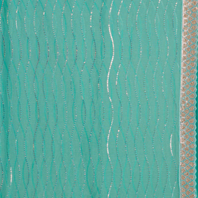 Turquoise Blue Stonework Chiffon Saree