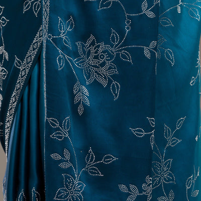 Turquoise Blue Stonework Satin Saree