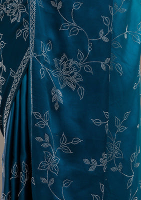Turquoise Blue Stonework Satin Saree