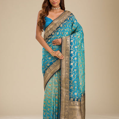 Turquoise Blue Zariwork Georgette Saree