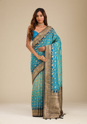 Turquoise Blue Zariwork Georgette Saree