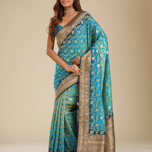 Turquoise Blue Zariwork Georgette Saree