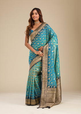 Turquoise Blue Zariwork Georgette Saree