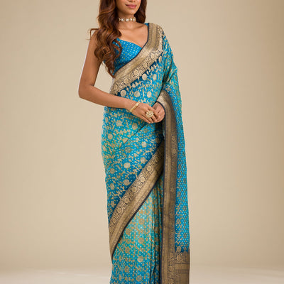 Turquoise Blue Zariwork Georgette Saree