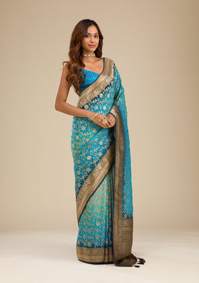Turquoise Blue Zariwork Georgette Saree
