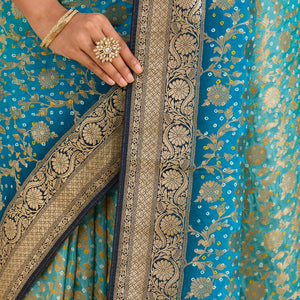 Turquoise Blue Zariwork Georgette Saree