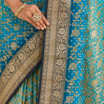 Turquoise Blue Zariwork Georgette Saree