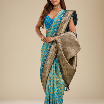 Turquoise Blue Zariwork Georgette Saree