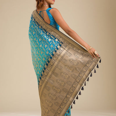 Turquoise Blue Zariwork Georgette Saree