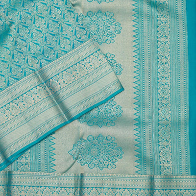 Turquoise Blue Zariwork Pure Silk Saree