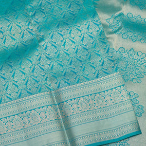 Turquoise Blue Zariwork Pure Silk Saree