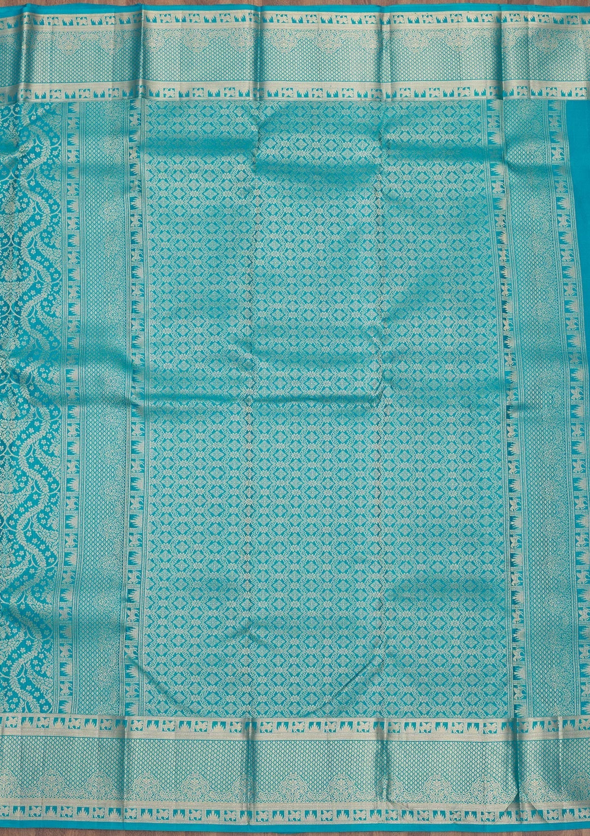 Turquoise Blue Zariwork Pure Silk Saree